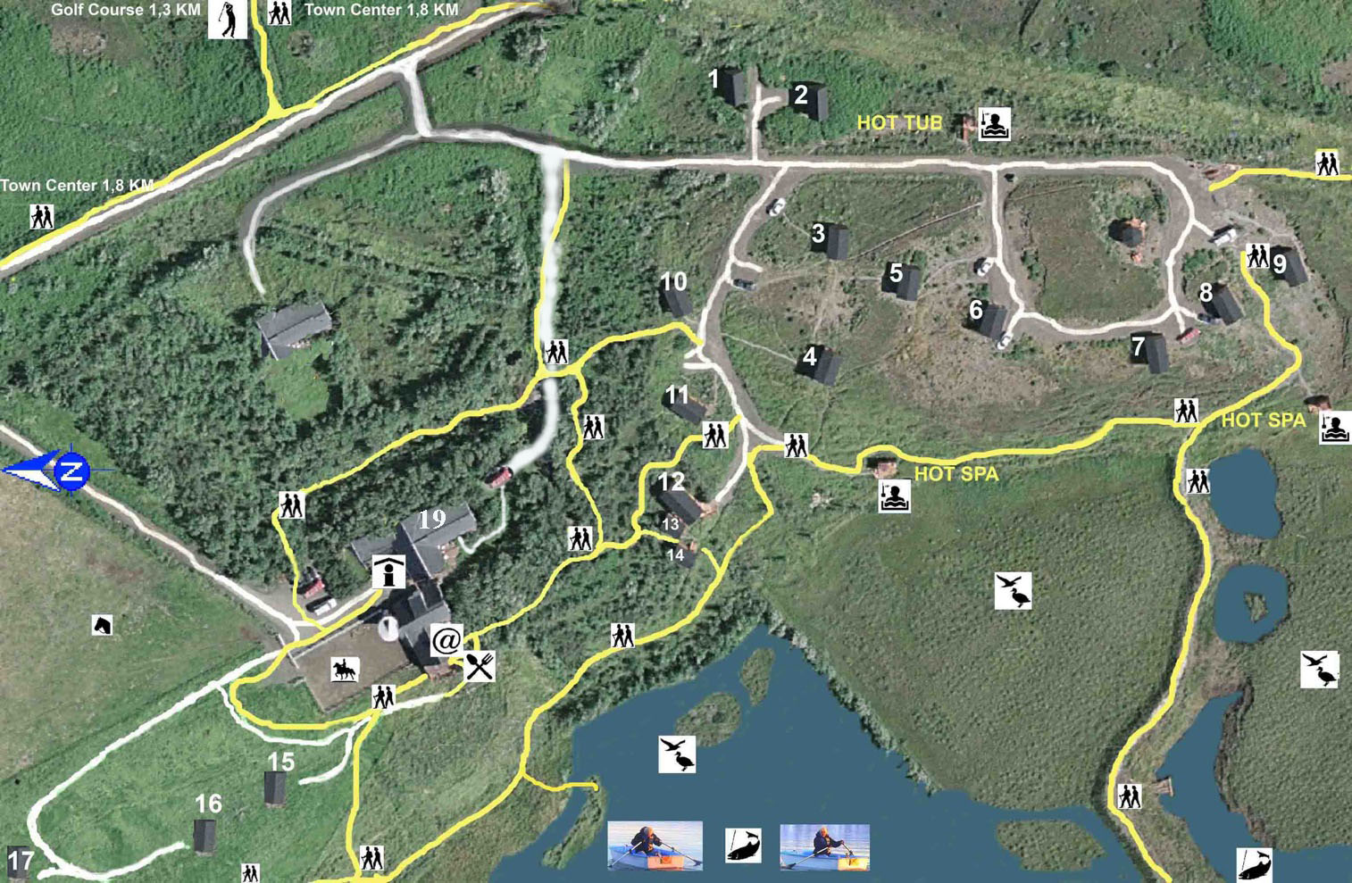 A map of the lot cottages Husavik